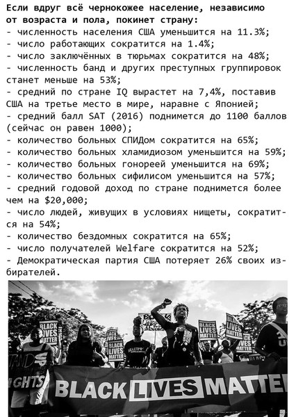 Увидел интересное наблюдение о роли афроамериканского населения в жизни США. Хотелось бы увидеть аналогичные цифры о роли нерусского населения в жизни РФ. Прежде всего, о роли тех 13-15 миллионов приезжих из Средней Азии, без которых, как говорят власти предержащие, нам просто кирдык.